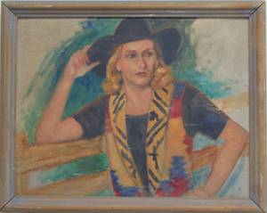lot 789 image: Original Painting of Cowgirl  20 X 24 Framed