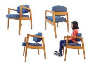 lot 838 image: Set of 4 Oak & Blue Upholstered Arm Chairs - So Comfy