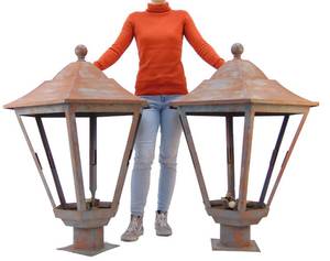 lot 854 image: PAIR of Enormous Metal Outdoor Lanterns 46 H