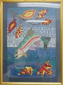 lot 642 image: Original Mosaic Collage Art of Fish Framed 25 X 33