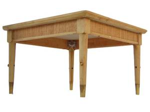 lot 949 image: Blonde Vintage Mid Century Square Side Table - Wicker Side Accents & Brass Tipped Feet