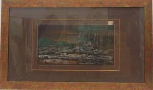 lot 793 image: Large Original Artwork on Paper in Massive Frame