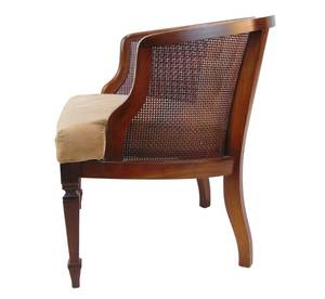 lot 835 image: Vintage Cane Back Barrel Chair with Beige Upholstery & Tufted Back