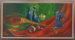 lot 918 image: Large Original Still Life Mid Century Vintage Painting Framed