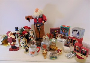 lot 174 image: Christmas Lot with Holiday Decor, Ornaments, & Cowboy Santa