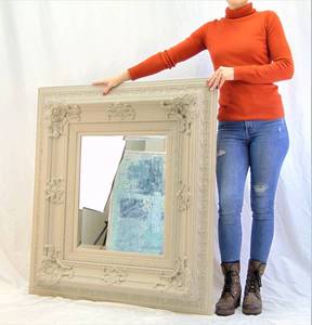 lot 630 image: Enormous Ornate Chalk Gray Beveled Mirror