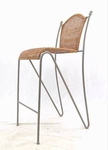 lot 63 image: Wicker & Iron Bar Stool