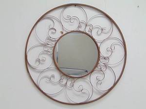 lot 93 image: Round Wall Mirror with Metal Scroll Detail  30 Diameter