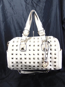lot 363 image: Michael Kors Authentic White Leather Purse with Silver Studs