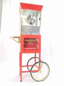 lot 293 image: Old Fashioned Movie Time Popcorn and Concessions Popcorn Maker on Wheels