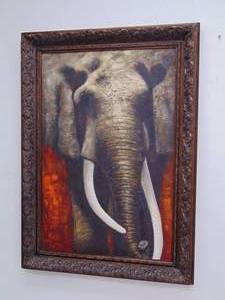 lot 264 image: Large Elephant Painting on Canvas Framed 31 X 44