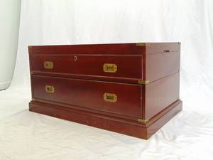 lot 249 image: BOMBAY COMPANY Campaign Style Wood Storage Chest Coffee Table