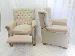 lot 243 image: Pair of Beige Tufted Recliner Chairs