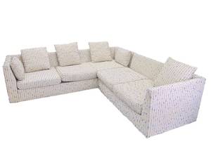 lot 10 image: Vintage Lee Harvey Original by Maddox Cream Sectional Sofa with Linear Fabric