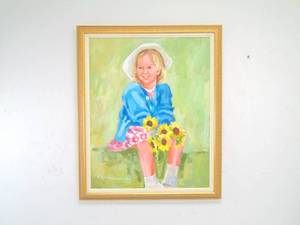 lot 41 image: Original Oil Painting of a Girl with Flowers Framed