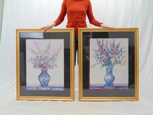 lot 42 image: Pair of Large Floral Prints Framed - Beautiful Condition