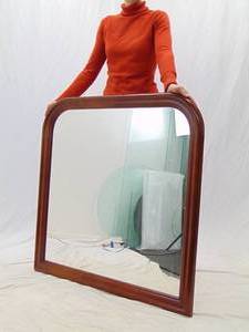lot 45 image: Wood Framed Mirror with Rounded Edges at Top