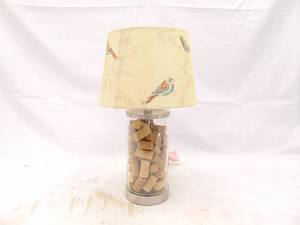 lot 50 image: Glass Table Lamp with Cork Inside with Bird Lampshade - Working