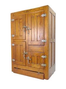 lot 282 image: Antique Bohn Syphon Refrigerator - Porcelain Enamel Lined & Oak Exterior