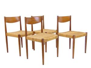 lot 281 image: DANISH Vintage Mid Century Teak & Woven Set of 4 Dining Chairs