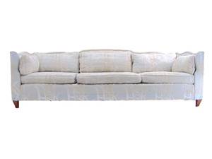 lot 9 image: Vintage Mid Century HENREDON Sofa - Ivory with Bamboo Patterned Fabric