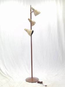 lot 460 image: Vintage Mid Century 3 Light Adjustable Floor Lamp - Brown & Tan- Working