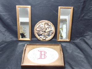 lot 210 image: Small Wall Decor & Vintage Wood Serving Tray with Embroidered B