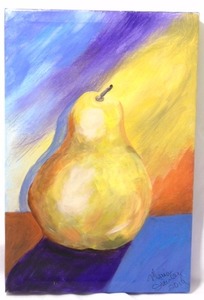 lot 213 image: Original Oil Painting of a Pear Signed Maria Stanley