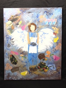 lot 215 image: Original Oil Painting of an Angel with Mixed Media Signed Maria Stanley