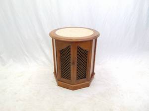 lot 472 image: Vintage Round Side Table with Open Door Storage - Stone Top