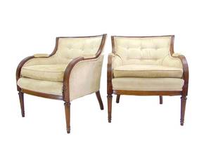 lot 476 image: Pair of Vintage Tufted Back Curved Arm Lounge Chairs Side Chairs