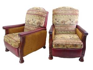 lot 477 image: Pair of Bradington Young Leather & Fabric Recliner Chairs