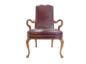 lot 271 image: Old Hickory Tannery Genuine Burgundy Leather Arm Chair - Damaged Arm