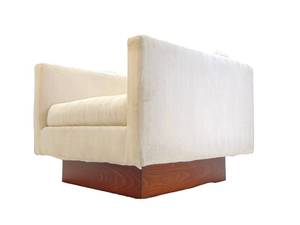 lot 244 image: Vintage Mid Century Cube Chair with Wood Base - Milo Baughman Style