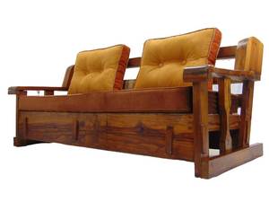 lot 21 image: Vintage Chunky Wood Sofa