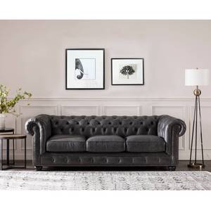 lot 2 image: Birch Lane Adelbert 95 Wide Genuine Leather Rolled Arm Chesterfield Sofa  MSRP $2,369.99