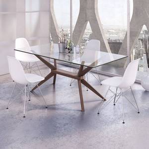 lot 43 image: Lana Solid Wood Modern Dining Table - Dark Brown Coffee Color with Glass Top