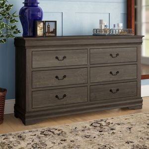 lot 123 image: Emily 6 Drawer Double Dresser Antique Gray