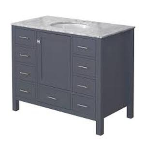 lot 6 image: Aneira 42 Single Bathroom Gray Vanity Set Quartz Top & Oval Sink MSRP $ 1,300