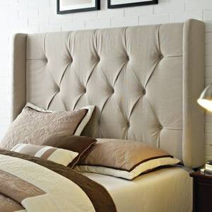 lot 96 image: Filmore Upholstered Tufted Wingback Headboard - King Size - Light Beige