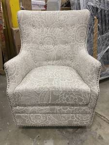 lot 13 image: Guice Swivel Glider Chair Tufted Back, Beige Fabric MSRP $460