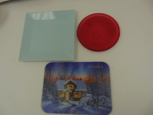 lot 95 image: Lot of 2 Glass Hot Plates & Ceramic Serving Dish or Dinner Plate in Robins Egg Blue
