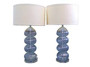 lot 13 image: Pair of Bubble Glass Lamps with Acrylic Bases - Working
