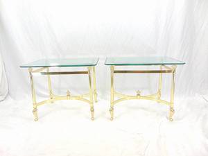 lot 14 image: Elegant Pair of Solid Brass & Glass Side Tables