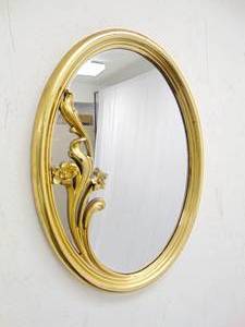 lot 206 image: Small Vintage Metal Oval Mirror with Flower Detail