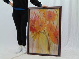lot 211 image: Framed Print of Orange & Red Flowers