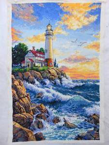 lot 126 image: Large Colorful Handmade Seascape Cross Stitch