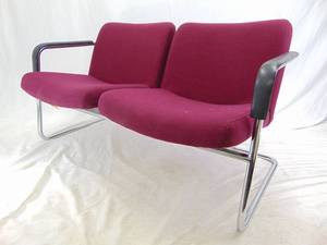 lot 37 image: Vintage Chrome Loveseat in Magenta by Croydon