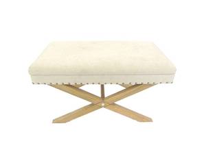 lot 33 image: X Base Bench with Lift Top Storage and Beige Linen Upholstery