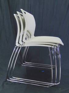 lot 46 image: Set of 3 Stackable White Modern Chairs with Chrome Legs